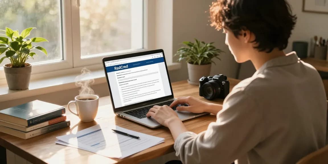 Applying for RadCred loans in a cozy home office with a laptop and financial documents.