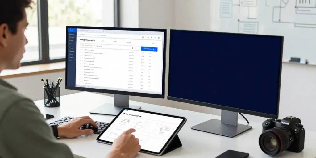 Marketing professional reviewing instant indexing stats in a modern workspace.