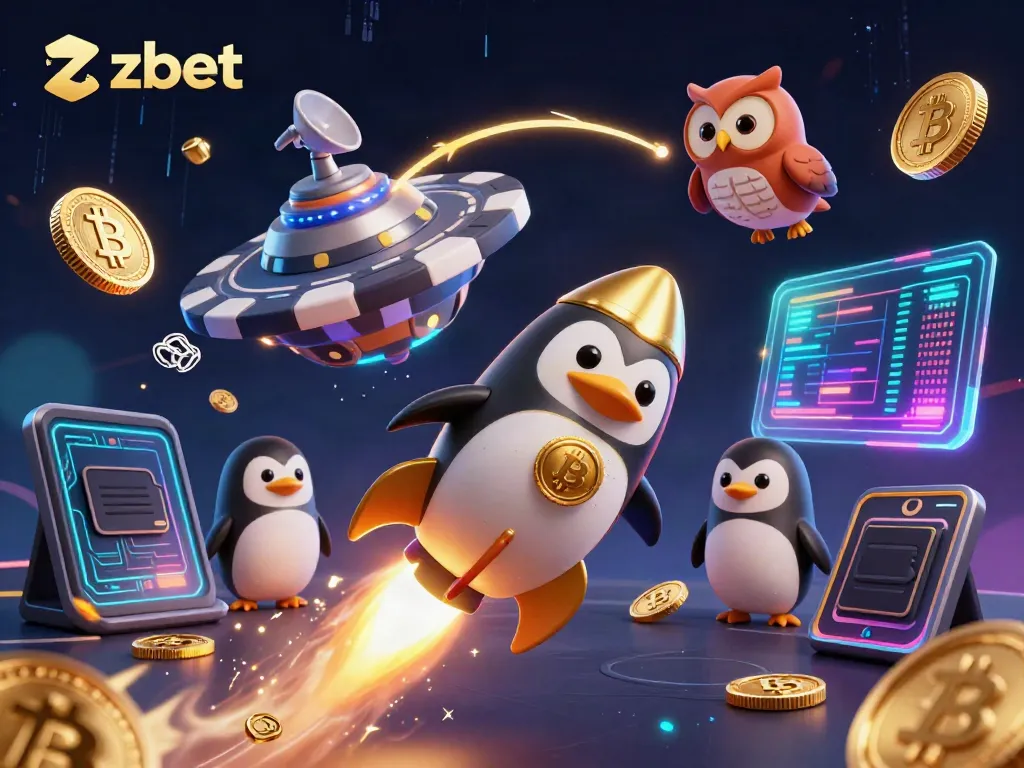 Experience thrilling action at zbet with a golden penguin racing towards a shimmering casino.