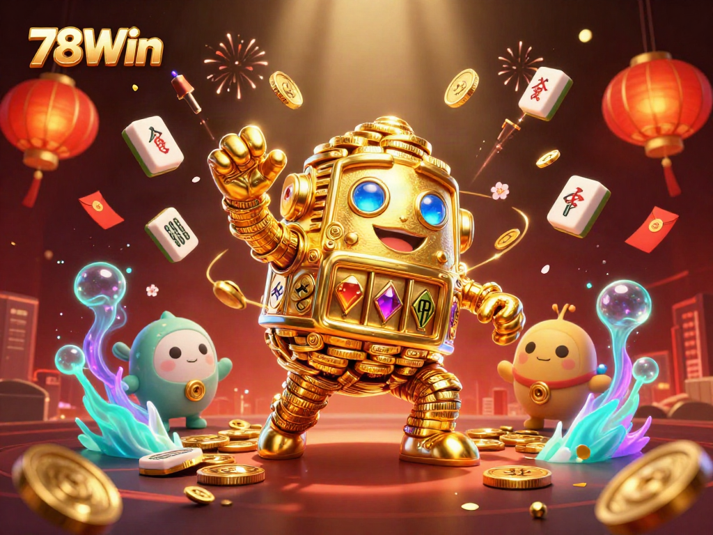Experience exciting gaming action with 78Win featuring a golden golem surrounded by vibrant casino elements.