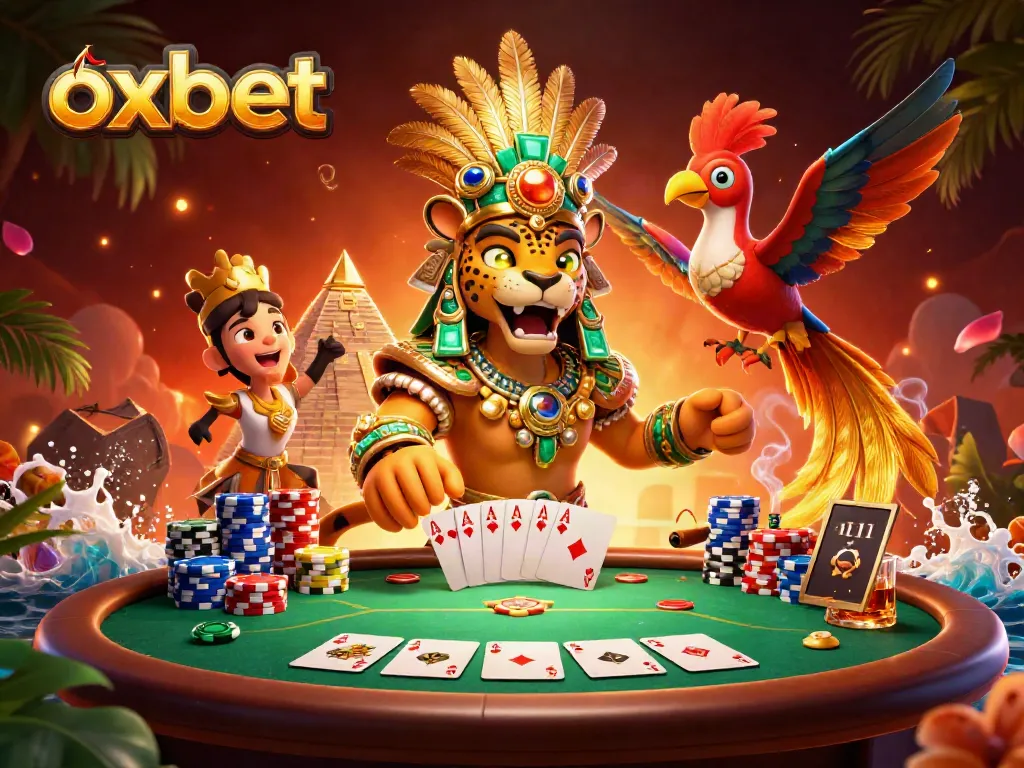 Experience the thrill of oxbet with a vibrant poker scene featuring breathtaking Mayan artwork and dynamic gaming elements.