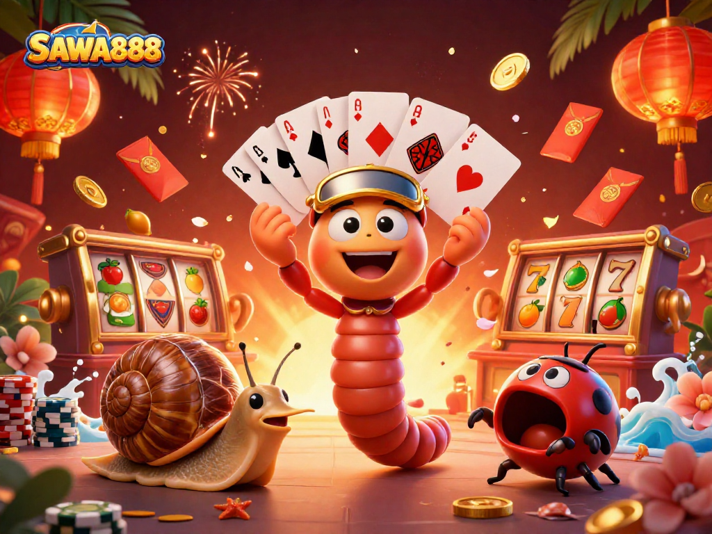 Experience the excitement of SAWA888 with vibrant slot reels and colorful characters at play.