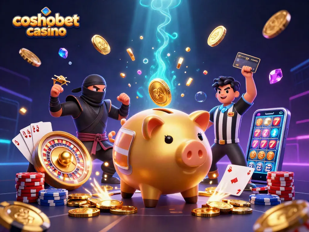 Experience the excitement of cosmobet casino with golden piggy banks, vibrant gems, and dynamic gameplay.