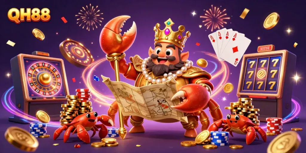 Engage with QH88's thrilling atmosphere in a vibrant 3D carnival of gaming excitement.