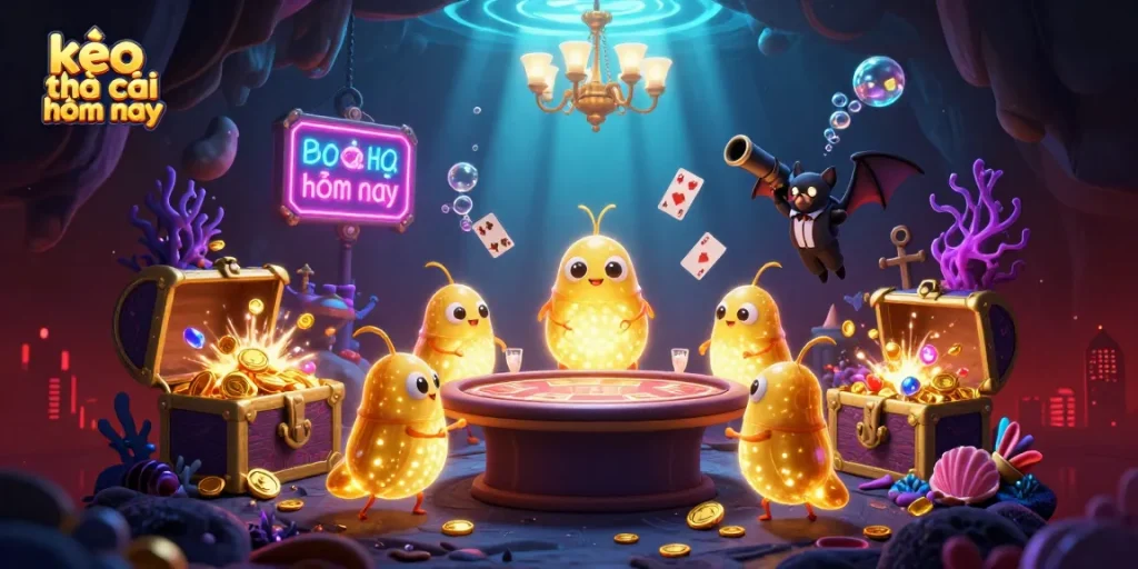 Experience the excitement of kèo nhà cái hôm nay in a vibrant cave casino with bioluminescent glowworms and a bat dealer.