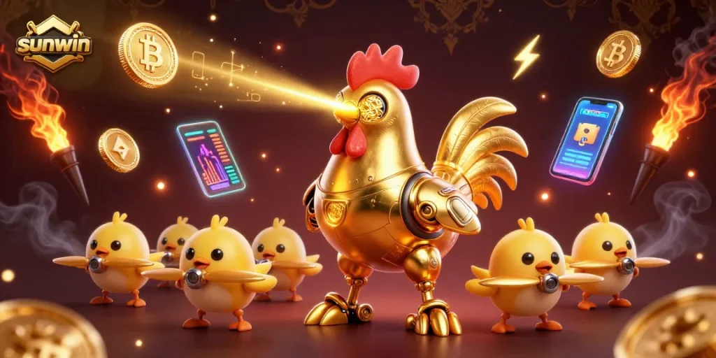 Engage in thrilling gameplay with sunwin in this dynamic, futuristic casino scene.