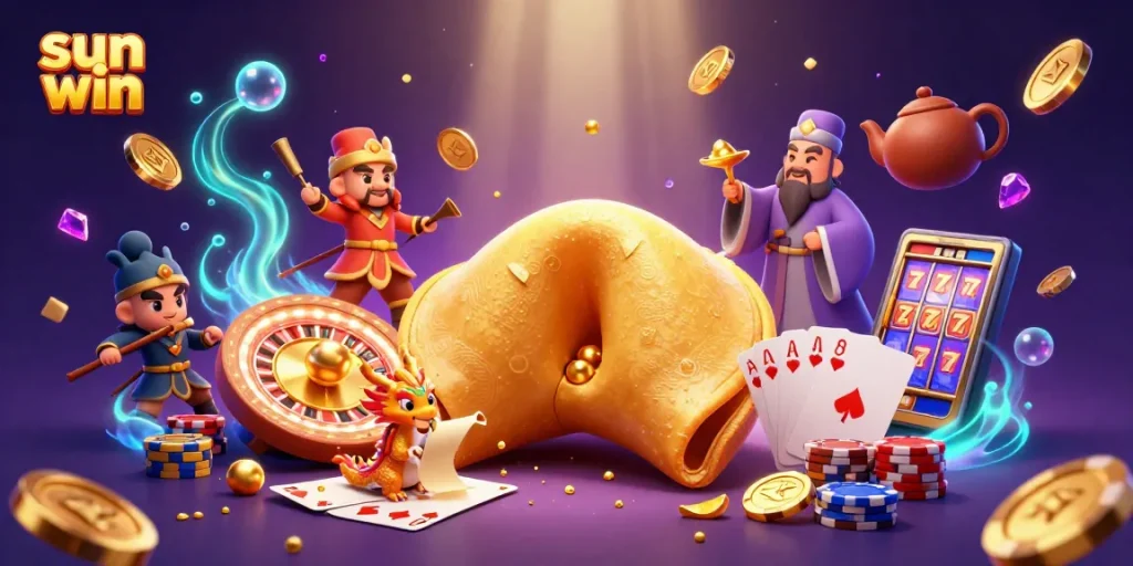 Experience the thrill of sun win with golden coins and vibrant game elements in a magical casino scene.